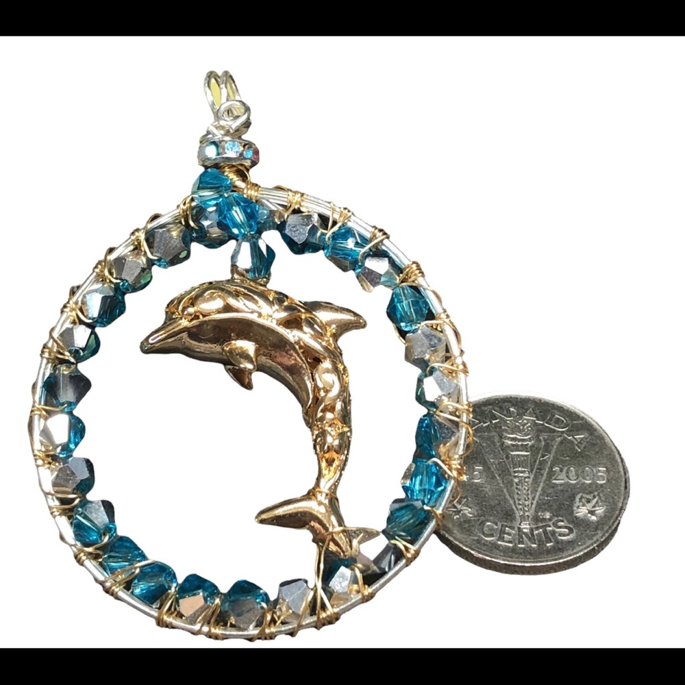 🐬large handcrafted wire wrapped dolphin pendant